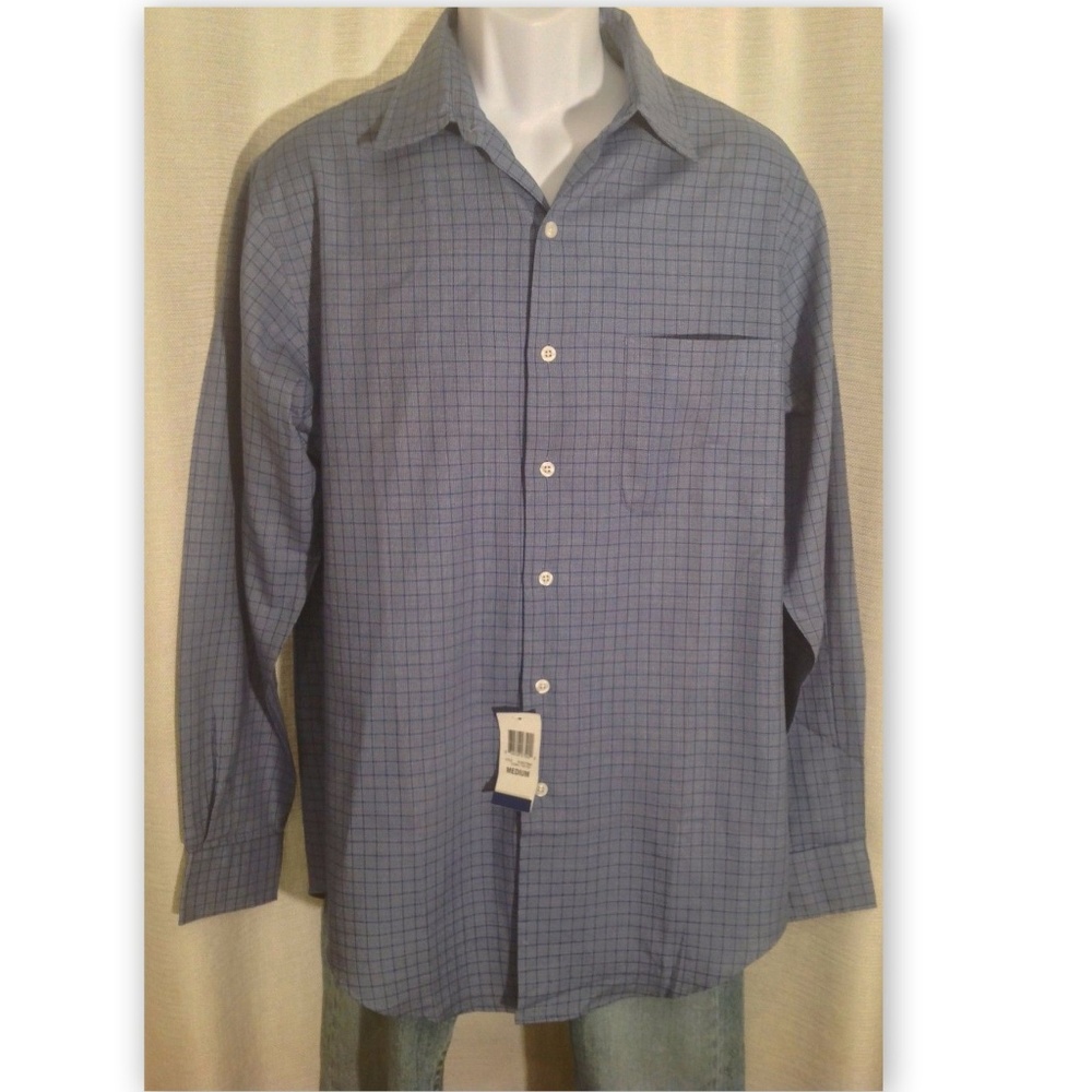 Mens Charter Club Room Size Medium Cobalt Tatter Blue Checks Collar Dress Shirt